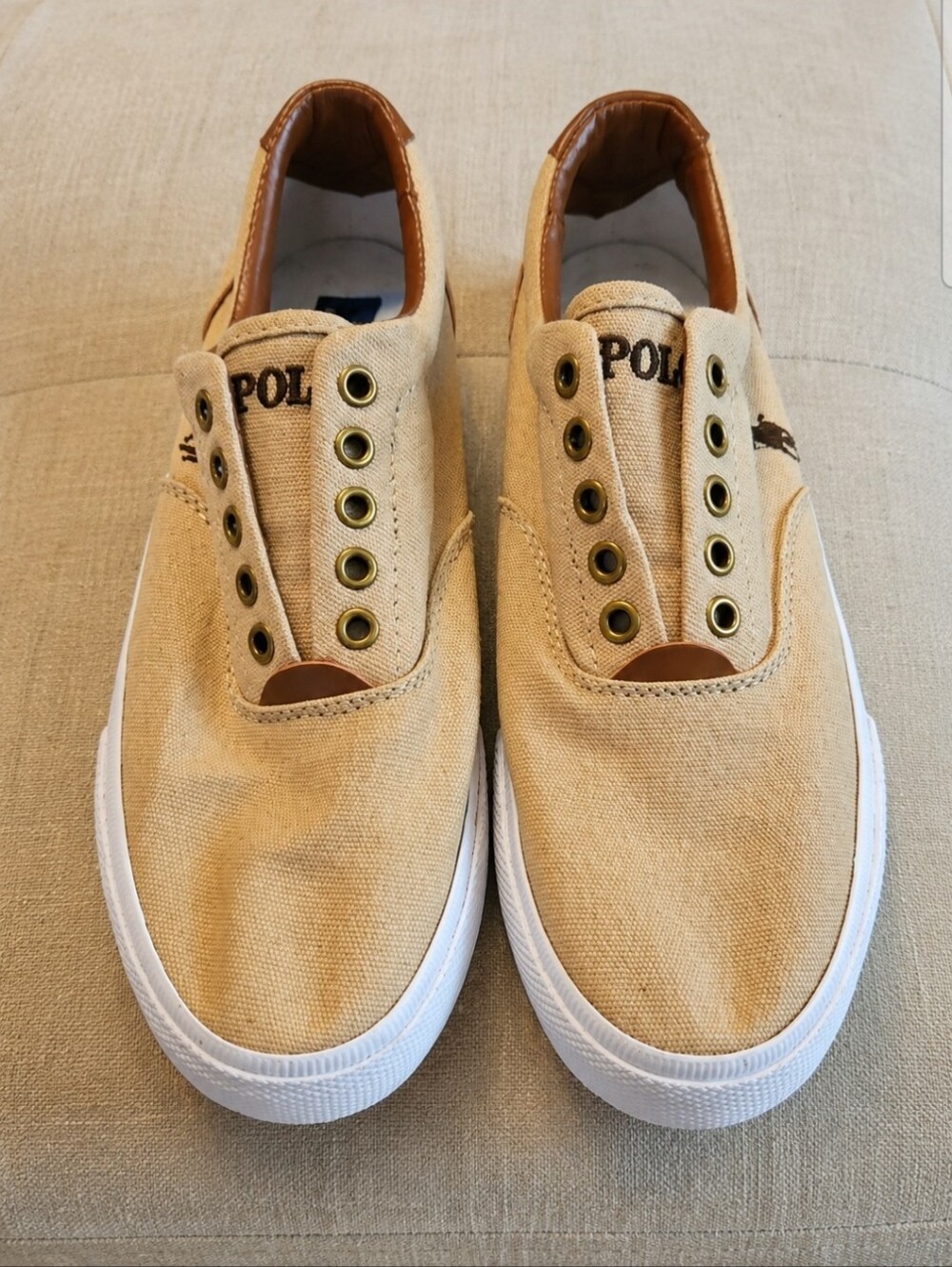 Polo Ralph Lauren Vito Tan Laceless Mens Sneakers Sz 7.5